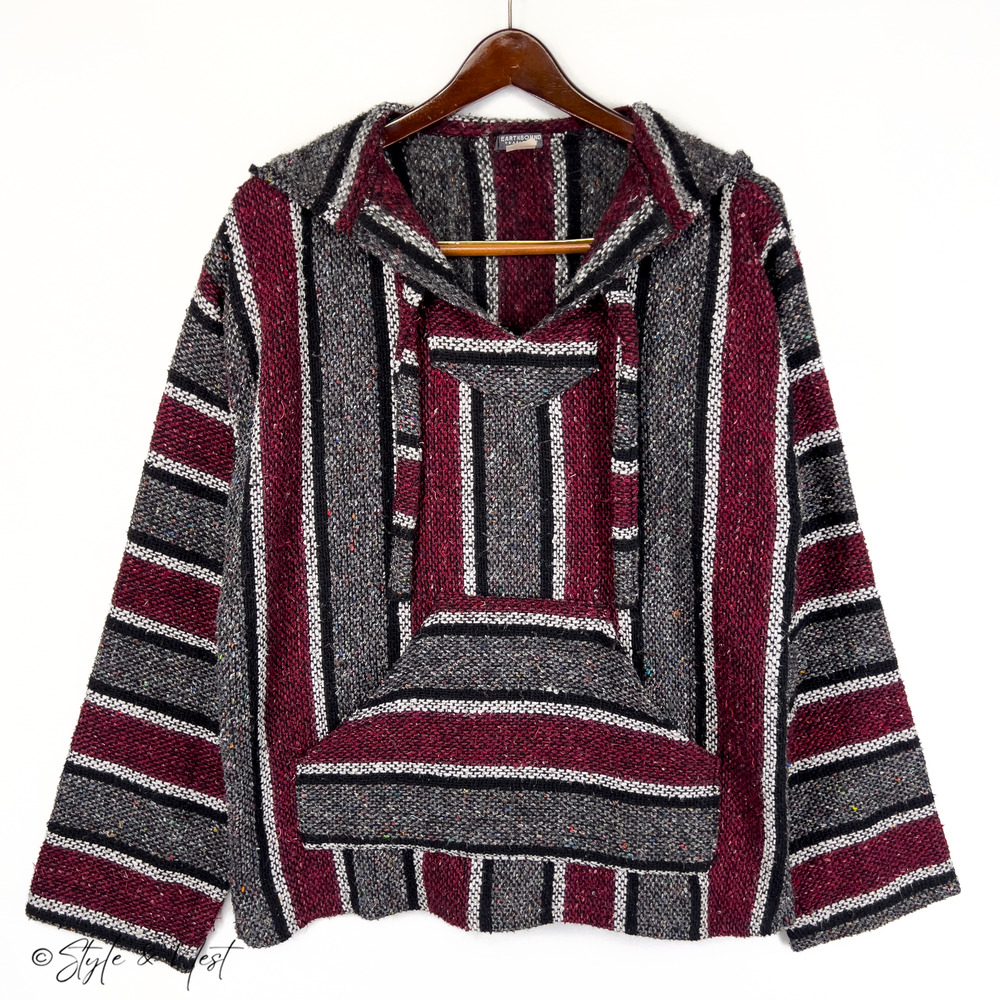 Earthbound Mexican Baja Beach Hoodie Hippie Aztec Pullover Poncho Size Large